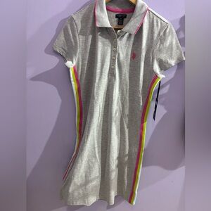 U.S. Polo Assn. Light Gray Polo Dress with Pink and Blue Stripes